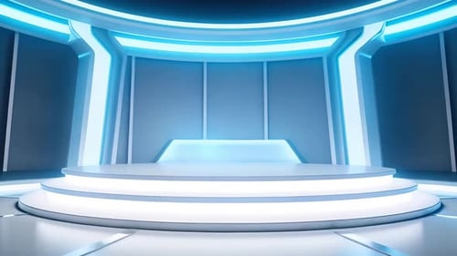 Futuristic Virtual Studio Stage with Glowing Blue Lights