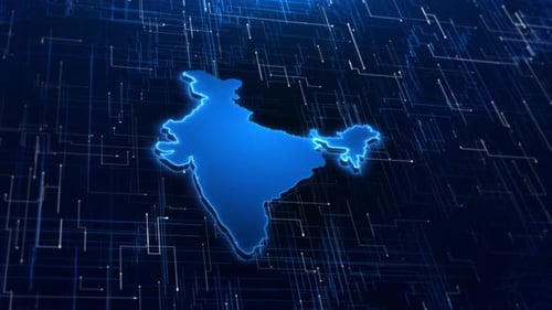 Blue Digital India Map with Connecting Network Lines
