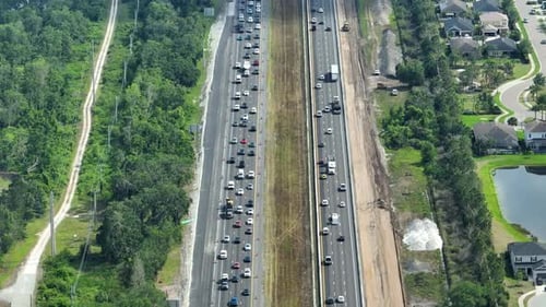 Construction Roadworks on American Transport Infrastructure Renovation of Highway Road Interchange