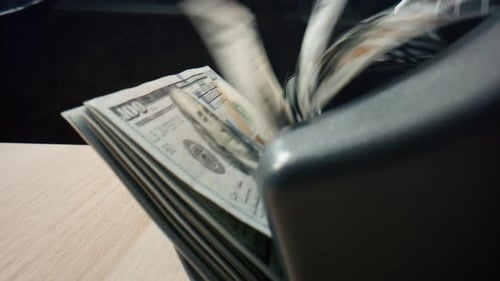 Paper Dollars Counting Machine Close Up