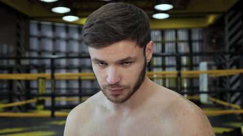 Boxer Ready to Fight in the Boxing Gym