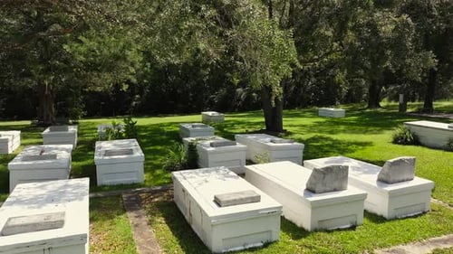 Pan view of cemetery drone view