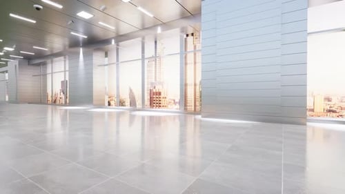Clean Modern Office Interior with Cityscape View