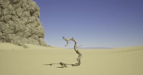 Der gewundene Baumzweig sticht in der trockenen Landschaft unter klarem blauem Himmel hervor