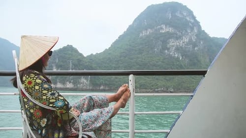 Woman Enjoy Boat Ride In Vietnam