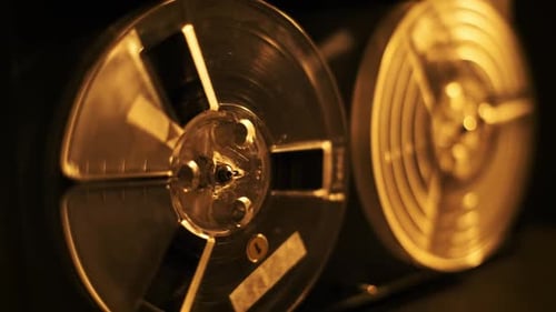 Reel to Reel Tape Player Rotating Close Up