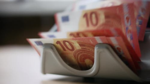 Paper Bills Counting Machine for Bank Expenditure Profitable Operations Close Up. European