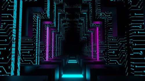 Cyan And Pink Chip Shapes Indoors Background Vj Loop In 4K