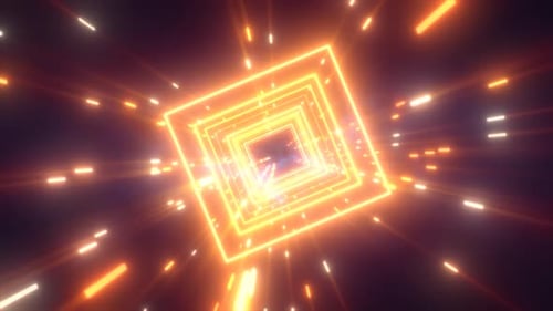 Abstract orange energy futuristic hi-tech square tunnel of flying lines neon