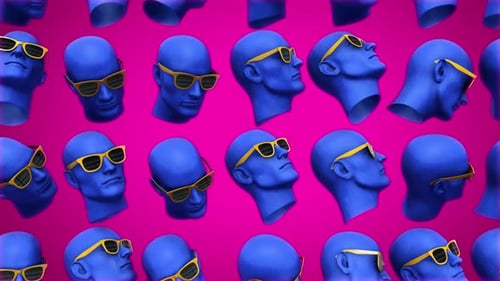 Abstract Blue Heads with Yellow Sunglasses Rotation Loop