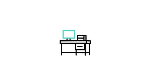 Minimalist Line Art Desk and Computer Icon Drawing Animation