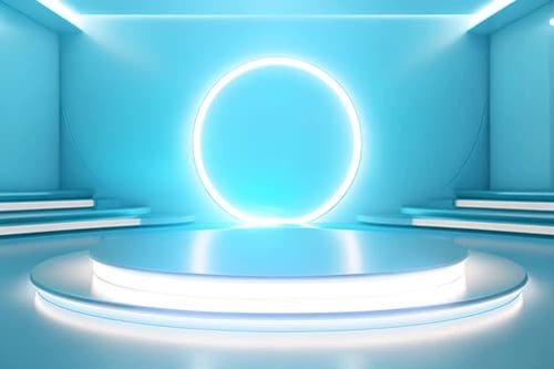 podium Futuristic showcase with platform for product displaying. Empty modern stage display