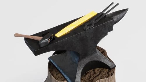 3D Blacksmith Anvil and Tools Rotating Animation