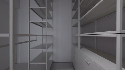 Système d'étagères de dressing vide activant un éclairage mural arrière lumineux