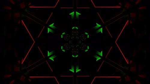 Green And Red Neon Glow Hexagonal Tunnel Background Vj Loop In 4K