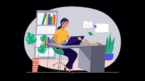 Animated Flat Design Illustration of a Woman Working Remotely