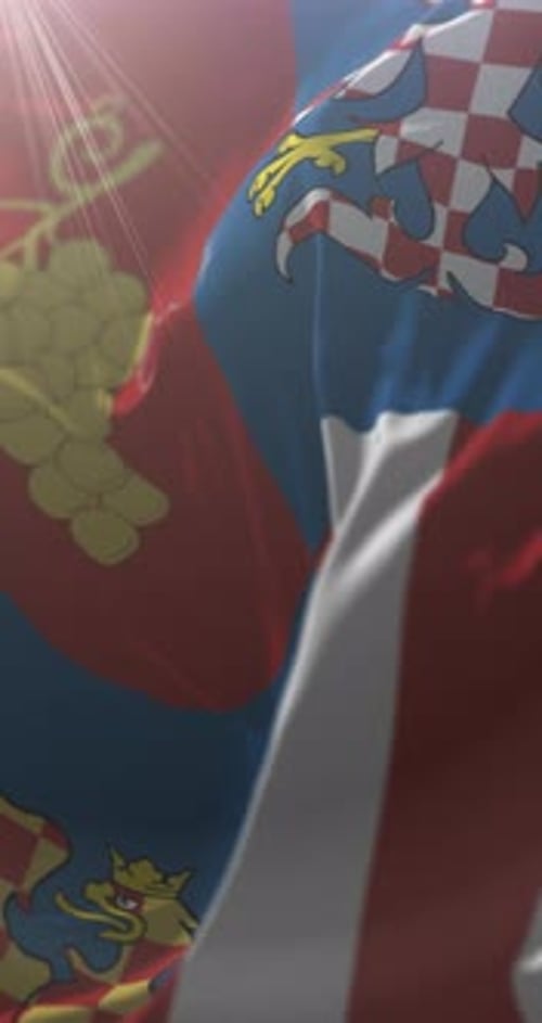 Realistic Vertical Waving Flag with Intricate Emblems