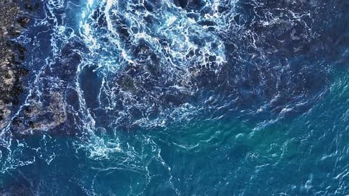 Waves Hitting Coastline Scenic Waves Top View Turquoise Waves with Foam Waves Breaking on Rocks