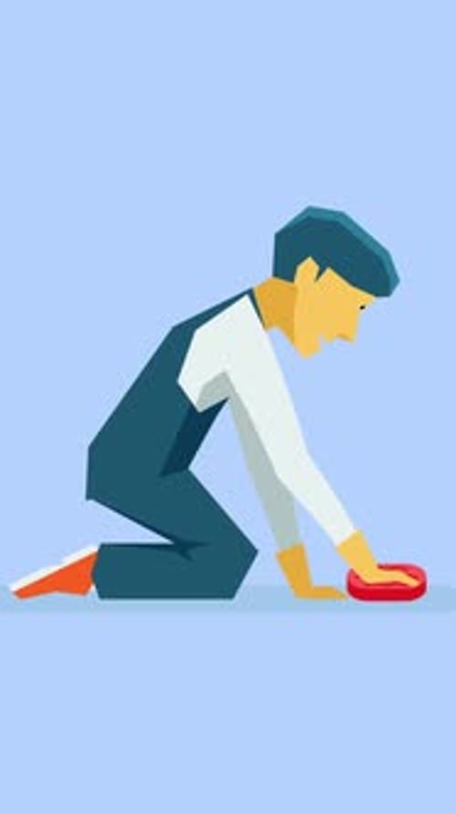 Flat Design Animation of Person Scrubbing Floor