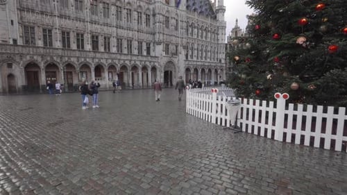 Walking on the Grand Square in Brussels next to the Christmas tree during Corona (Covid-19) xmas tim
