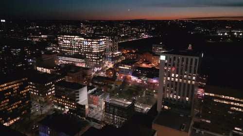 Aerial View of the Beautiful Night Cityscape of Downtown Halifax Canada