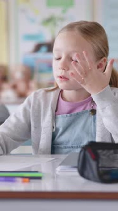 Girl, writing and counting in classroom for education, thinking or problem solving for maths test