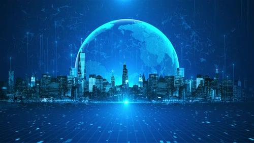 3D Smart City Global Network Cyberspace Big City Concept 5G Wireless Digital Wireless Big Data