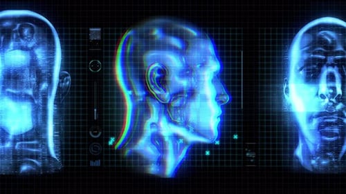 Hologramm-Bildschirm mit männlichem Kopf