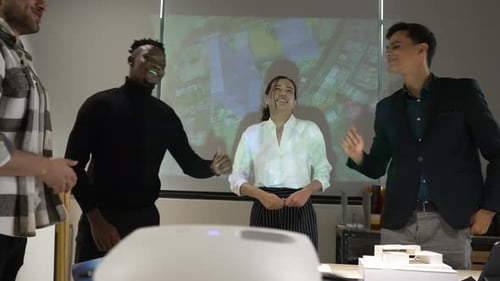 Employee work together at office.