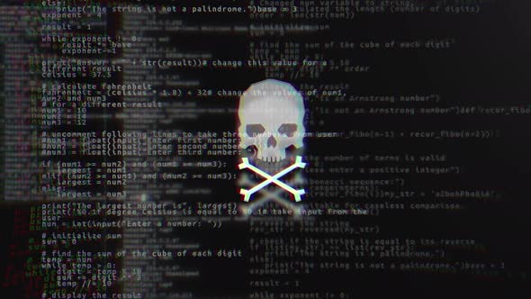 Glitch Skull and Crossbones with Hacker Code Background, Backgrounds ...
