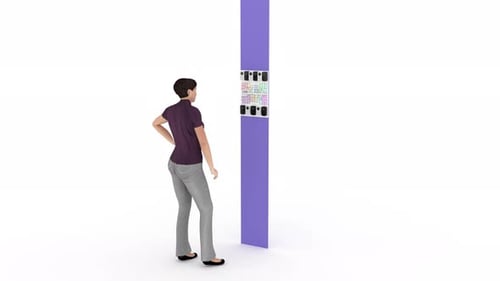 3D Woman Near Doorbells Access Security on White Bg