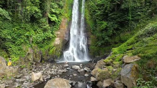 Drone shot of GitGit waterfall in Bali island, Indonesia