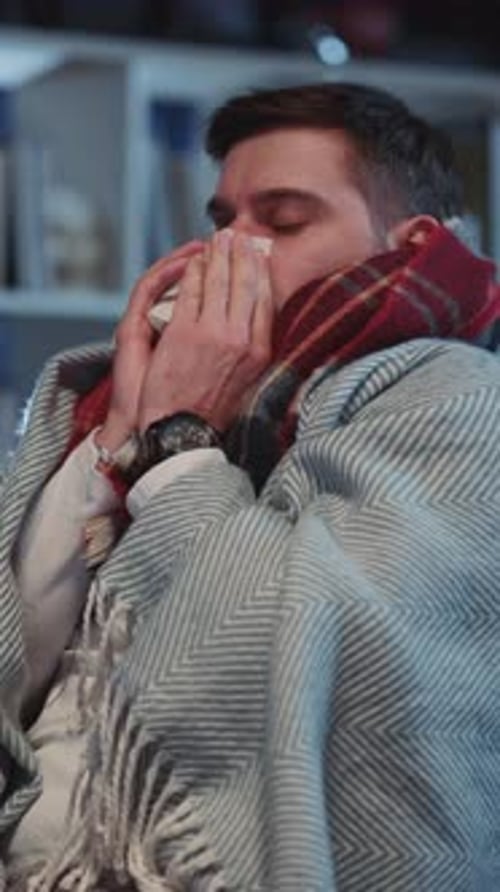 Healthcare Concept Young Sick Unhealthy Caucasian Man Sneezing Allergy Feel Sick Suffering Fever