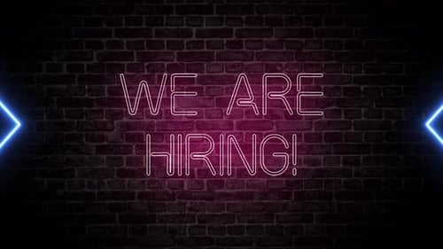 We Are Hiring Neon Text on Brick Wall Animation
