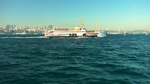 ferry crossing Bosphorus strait in Istanbul city