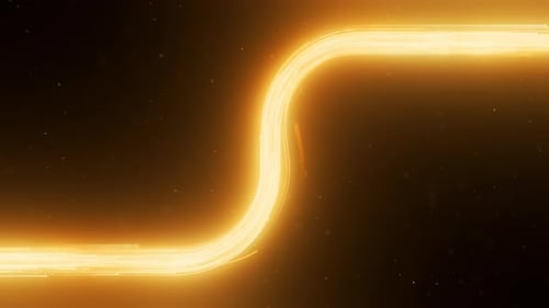 Golden Light Trail Makes A Sharp Upward Turn Through Dark Futuristic Data Space