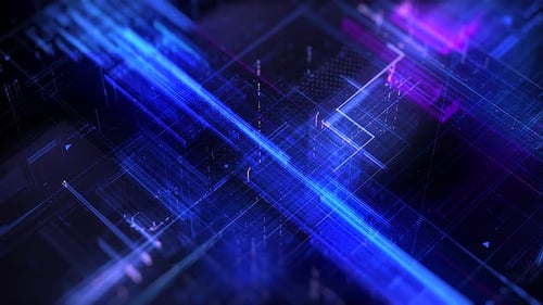 Futuristic Blue Grid Network Digital Data Flow Background Animation