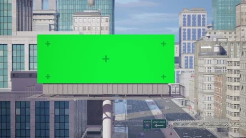 Time Lapse Of Blank Billboard With A Green Screen In City