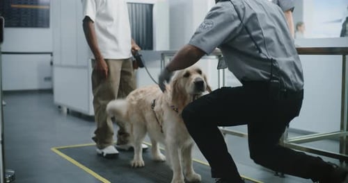 Dog Undergoes Security Check at Modern Airport