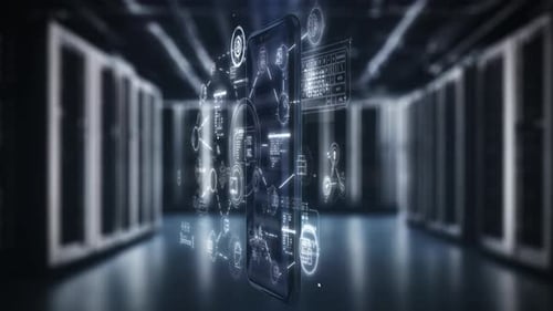 Smartphone mit Schnittstelle zum Verbinden von Geräten und Daten im Serverraum