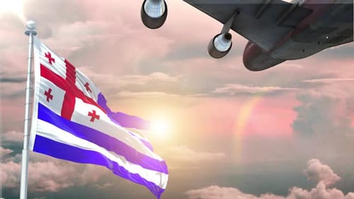 Modern 3D Animated Waving Flag and Flying Airplane