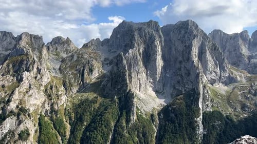 Panoramic Shot of Epic Cliffs in the Dolomites on a Sunny Summer Day