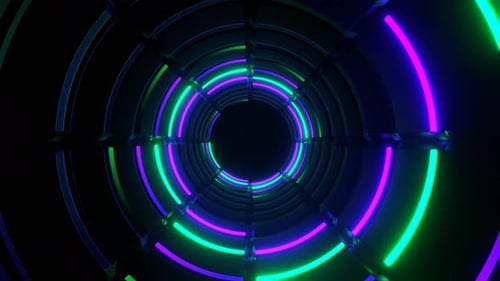 Purple And Turquoise Neon Light Rings Tunnel Background Vj Loop In 4K