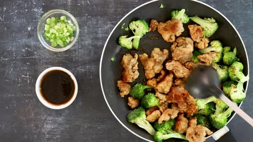 Cooking Orange Chicken and Broccoli