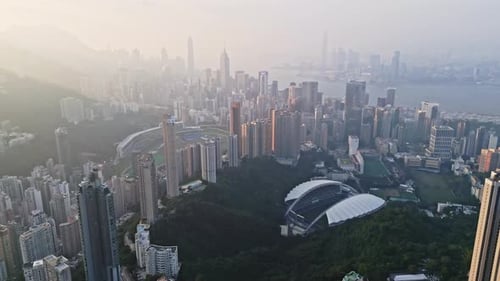 Stunning Aerial View of Hong Kong Stadium During the Golden Hour Sunset