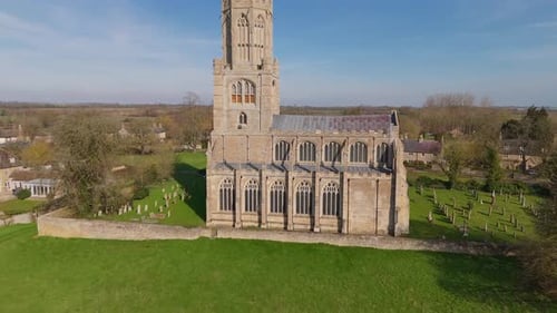 Aerial video above St. Mary's Church, All Saints' Church, showing the stunning medieval architecture