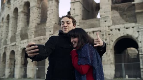 Couple Taking Selfie at the Colosseum, Rome