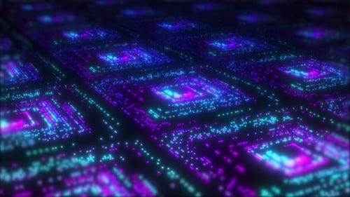 Glowing Neon Grid Digital Network Background Loop