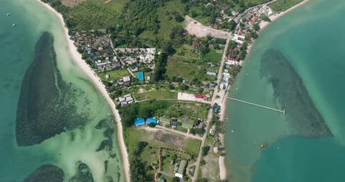 Aerial View of Coastal Town and Clear Turquoise Sea Lipa Noi Ko Samui Thailand