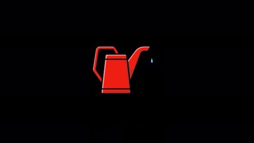 Animated Red Watering Can Icon with Dripping Water